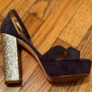 Kate Spade size 7.5 navy suede platforms